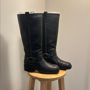 Zara Black Leather Moto Boots